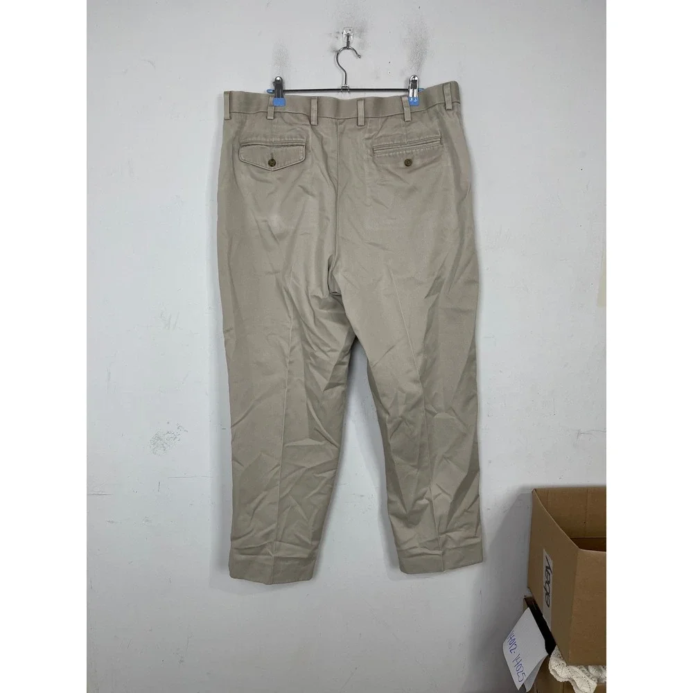 LL Bean Mens Comfort Waist Chinos Tan Khaki Flat Front Cotton Pants 37x26 262555